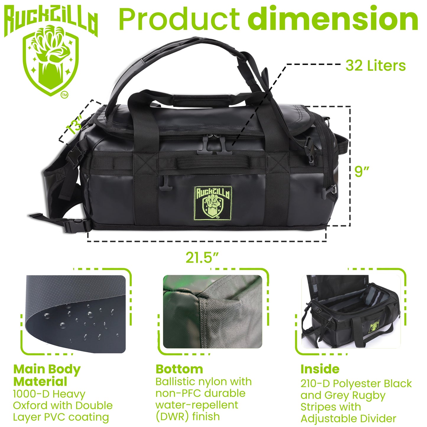 RuckZilla Backpack Duffel Bag 32 Liter